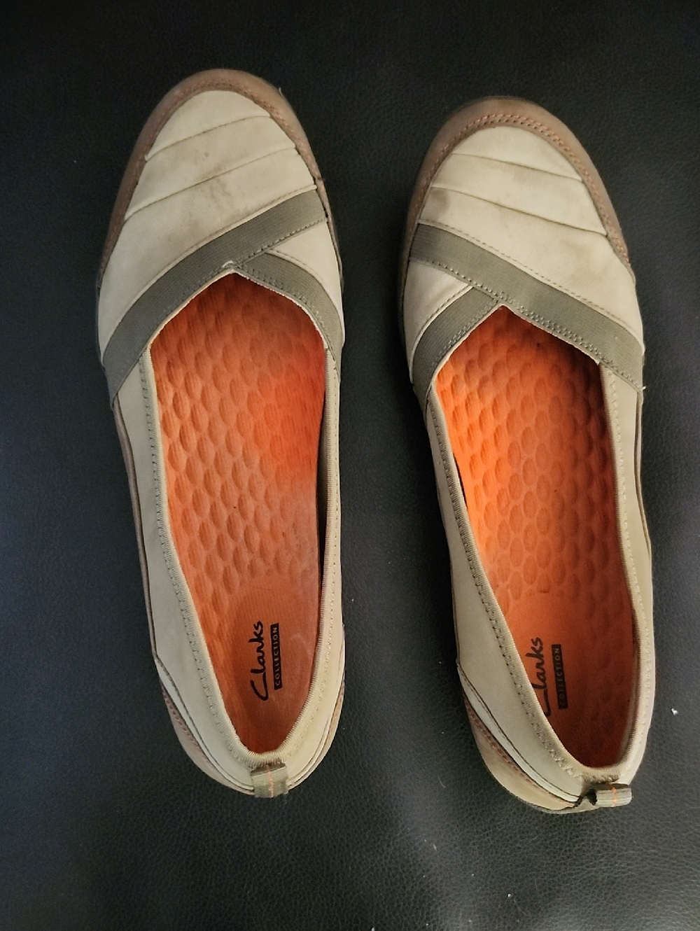 Clarks Women’s Beige Flats with Orange Cushioned Insole